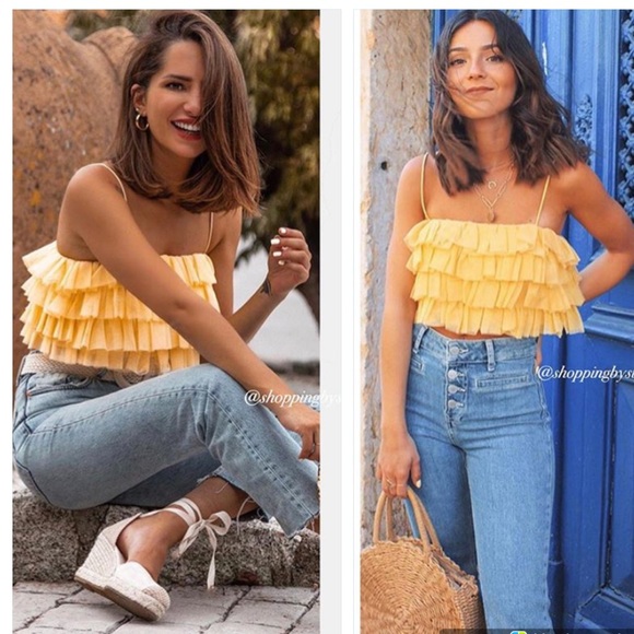 zara yellow ruffle top
